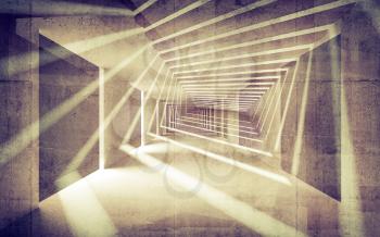 Abstract concrete 3d interior perspective with light beams