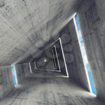 Abstract empty gray concrete interior, 3d render of tunnel