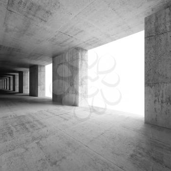 Abstract empty 3d interior with concrete columns and windows