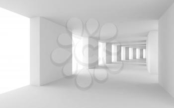 Abstract architecture 3d background, empty bent white corridor