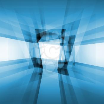 Abstract blue square 3d interior background with geometric pattern