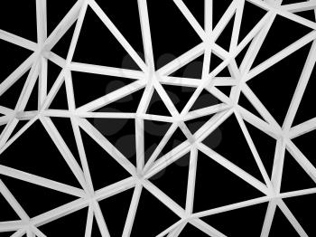 Abstract 3d wired construction with chaotic triangles shape isolated on black background