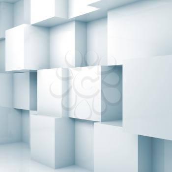 Abstract background with empty 3d interior with white cubes on the wall