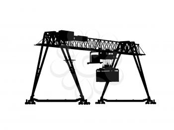 Container bridge gantry crane. Black silhouette isolated on white background. Render of 3d model, perspective view