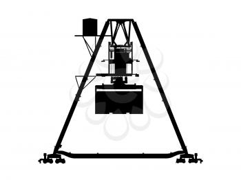 Container bridge gantry crane. Black silhouette isolated on white background. Render of 3d model, side view