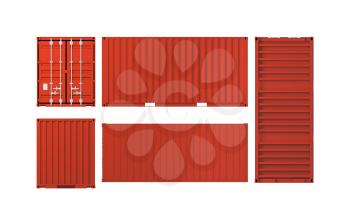 Projections of red cargo container isolated on white background, 3d illustration