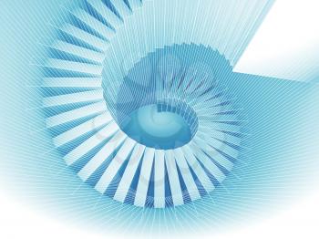 Abstract blue spiral structure perspective with wire-frame mesh lines. 3d render illustration