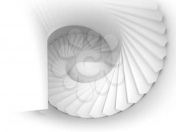 Abstract white spiral interior perspective with stairs. 3d render illustration
