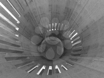 Abstract concrete round tower interior with windows placed in spiral shape, 3d illustration