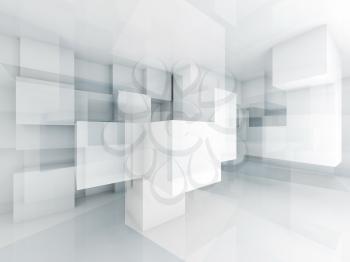 Abstract architecture background with chaotic cubes structure. 3d render illustration