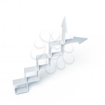 Two 3d arrows in shape of stairways going up, isolated on white background, 3d illustration