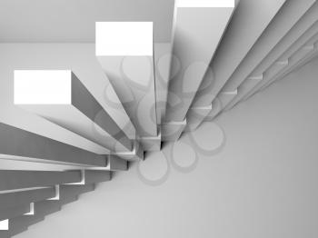 Abstract architecture background, stairs construction on white wall, 3d interior illustration