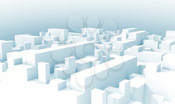 Abstract white schematic 3d cityscape with light blue shadows