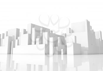 Abstract white schematic 3d cityscape on white background