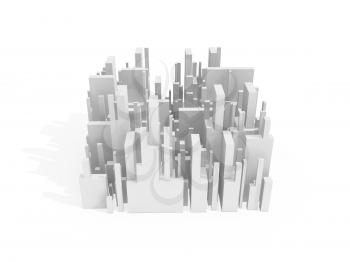 Abstract schematic white 3d cityscape quarter with soft shadow isolated on white
