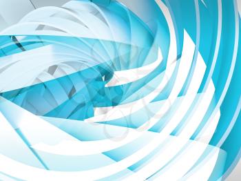 Abstract digital background with blue and white 3d spiral structures layers