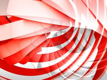 Abstract digital background with red and white 3d spiral structures layers