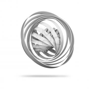 Abstract digital object made of 3d round spiral structures over white background
