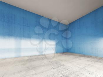 Abstract modern interior, empty room with blue concrete walls. 3d render illustration