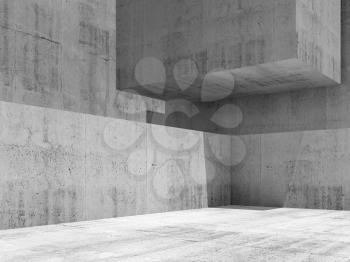 Abstract concrete interior with geometric shapes, contemporary architecture, 3d render illustration