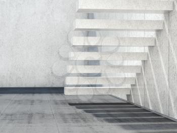 Abstract empty white interior background with stone stairs and concrete floor. 3d render illustration