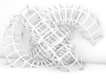 Abstract digital background, white wire-frame structure installation. 3d render illustration