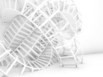 Abstract digital background, white wire structure installation. 3d render illustration