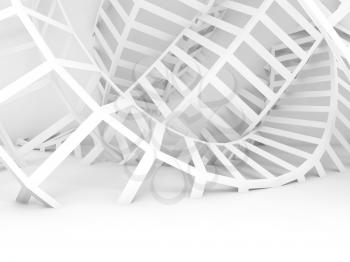 Abstract white digital background, twisted wire structure installation. 3d render illustration