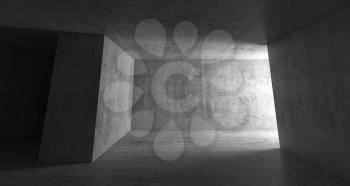 Abstract dark empty concrete interior background, room with glowing doorway, 3d illustration