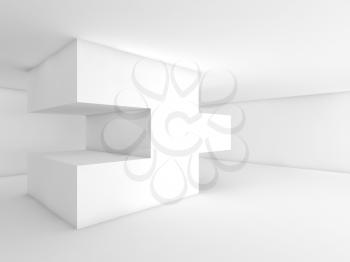 Abstract white empty interior with geometric installation object. 3d render illustration