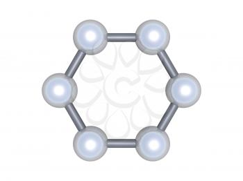 Graphene molecular cluster, top view. Hexagonal structure made of carbon atoms isolated on white background, 3d illustration