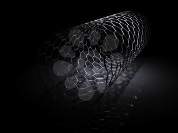 Tube of hexagonal mesh on black background. 3d illustration