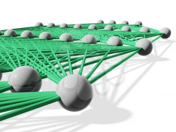 Artificial neural network, layers with green links isolated on white, 3d illustration