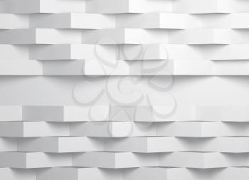 Abstract white digital background pattern, corners of paper stripes over wall with blank place. 3d render illustration