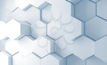 Abstract digital background with extruded hexagons pattern on wall, 3d illustration