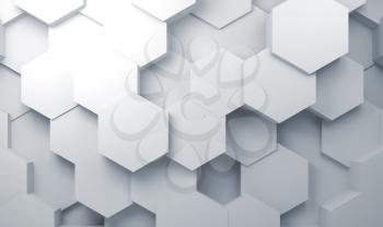 Abstract white cg background with hexagon pattern on wall, 3d illustration