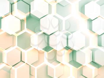 Abstract colorful digital background with hexagonal pattern, multi exposure effect, 3d illustration