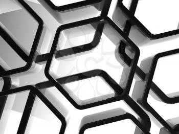Abstract shiny black honeycomb ornamental background, 3d render illustration