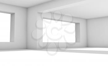 White room with wide windows, abstract empty interior background illustration, 3d render