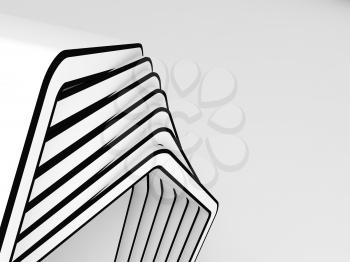 Abstract white layered installation fragment with black contour, 3d render illustration