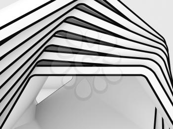Abstract white installation fragment with black contour, 3d render illustration
