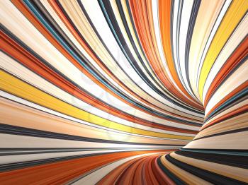 Abstract colorful cg background, empty bent tunnel, 3d render illustration