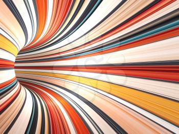 Abstract colorful digital background, empty bent tunnel perspective, 3d render illustration