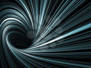 Abstract digital background, dark spiral tunnel with pattern of glowing blue lines, 3d render illustration