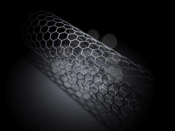 Tube of hexagonal lattice on black background. 3d render