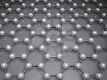 Graphene layer structure molecular model, hexagonal lattice of carbon atoms. 3d illustration