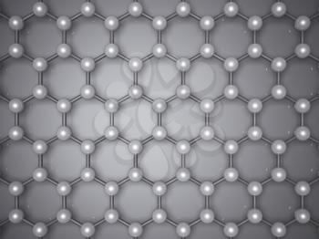 Graphene layer structure, top view. Hexagonal lattice of carbon atoms. 3d illustration