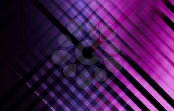 Abstract dark purple digital background, geometric pattern with intersected glowing stripes. 3d render illustration