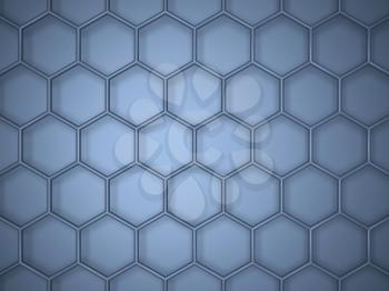 Blue hexagonal lattice structure, top view. 3d illustration