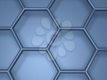 Blue hexagonal lattice fragment, top view. 3d illustration